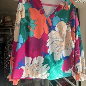 SHEIN Multicolor Floral V-Neck Blouse